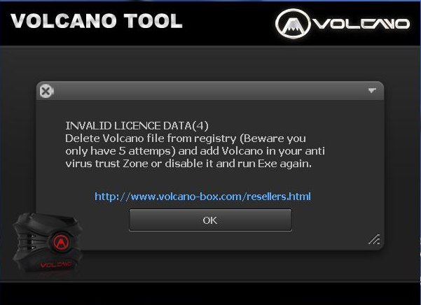 Cannot to server. Cannot connect to the Server. Cant connect to the Server. Cannot connect to Server. Check your. Volcano Tool.