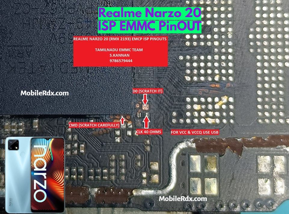 Realme Narzo 20 ISP EMMC PinOUT Test Point Ispdesign Com